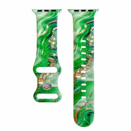 For Apple Watch 46mm / 49mm / 45mm / 44mm Painted Marble Print Reverse Buckle Silicone Watch Band(Green)