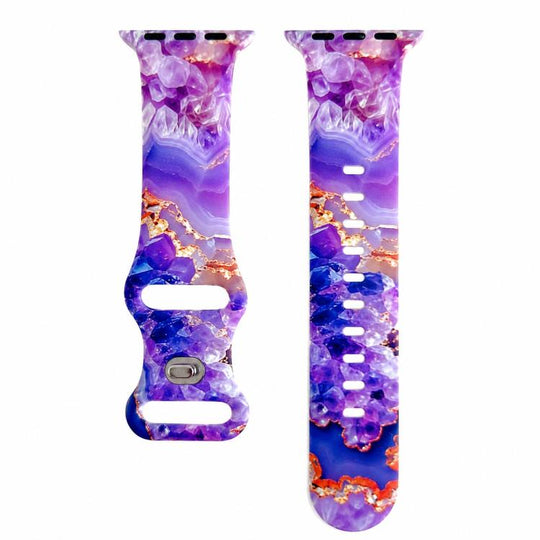 For Apple Watch 46mm / 49mm / 45mm / 44mm Painted Marble Print Reverse Buckle Silicone Watch Band(Purple)