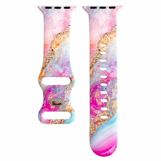 For Apple Watch 42mm / 41mm / 40mm / 38mm Painted Marble Print Reverse Buckle Silicone Watch Band(Pastel Gold)