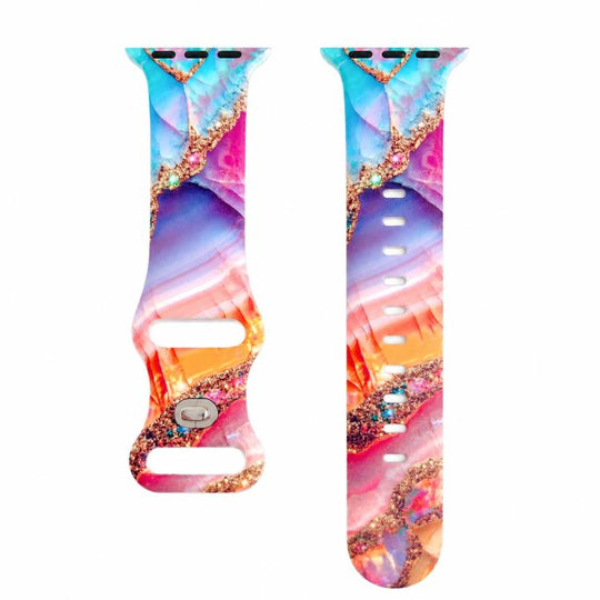 For Apple Watch 42mm / 41mm / 40mm / 38mm Painted Marble Print Reverse Buckle Silicone Watch Band(Colorful)