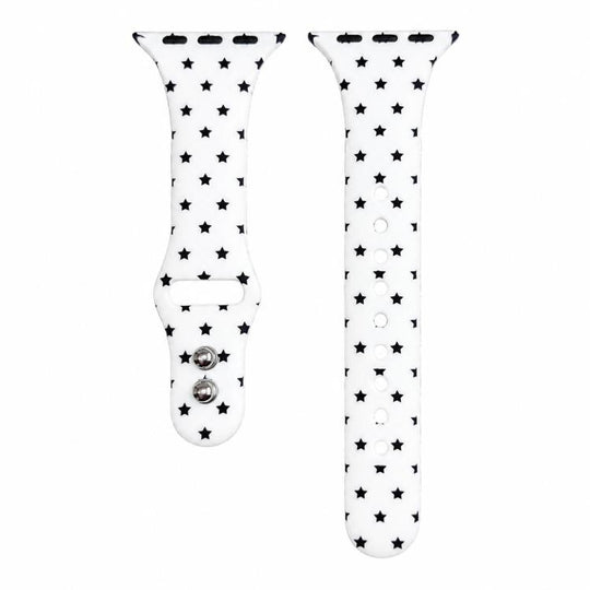 For Apple Watch 46mm / 49mm / 45mm / 44mm Slim Printed Reverse Buckle Silicone Watch Band(Black Stars on White)