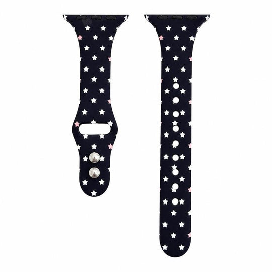 For Apple Watch 42mm / 41mm / 40mm / 38mm Slim Printed Reverse Buckle Silicone Watch Band(White Heart on Black)