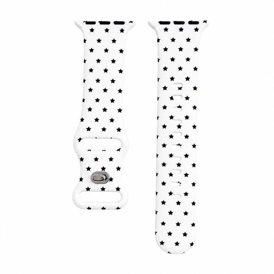 For Apple Watch 42mm / 41mm / 40mm / 38mm Printed Reverse Buckle Silicone Watch Band(Black Stars on White)
