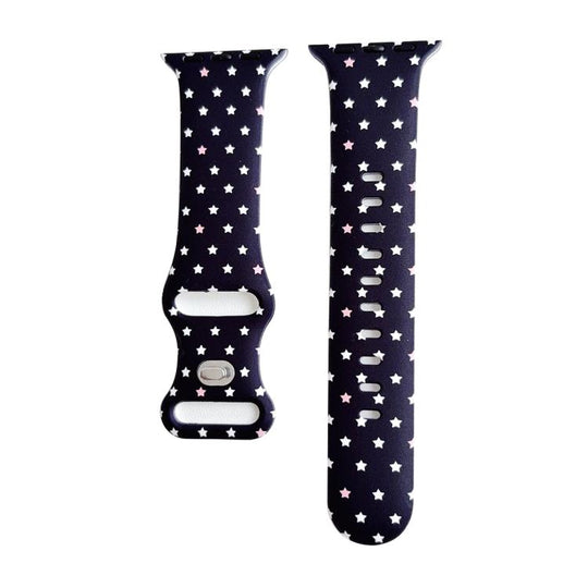 For Apple Watch 42mm / 41mm / 40mm / 38mm Printed Reverse Buckle Silicone Watch Band(White Stars on Black)