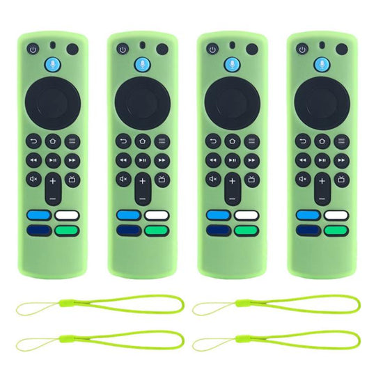 For Amazon Alexa Voice Remote 3rd Gen XDcase 4pcs Soft Silicone Protective Case with Mini Strap(Luminous Green)