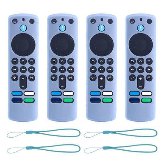 For Amazon Alexa Voice Remote 3rd Gen XDcase 4pcs Soft Silicone Protective Case with Mini Strap(Luminous Blue)