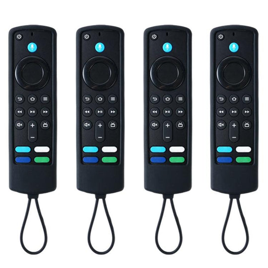 For Amazon Alexa Voice Remote Gen 3/2/1 XDcase 4pcs Thickened Soft Silicone Protective Case with Mini Strap(Black)