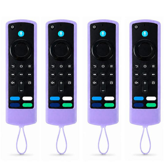 For Amazon Alexa Voice Remote Gen 3/2/1 XDcase 4pcs Thickened Soft Silicone Protective Case with Mini Strap(Luminous Purple)