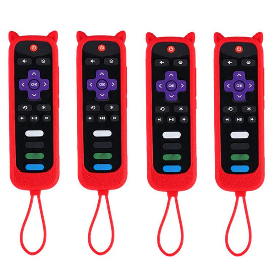For TCL Roku TV Remote XDcase 4pcs Cute Cat Ears Silicone Protective Case with Mini Strap(Red)