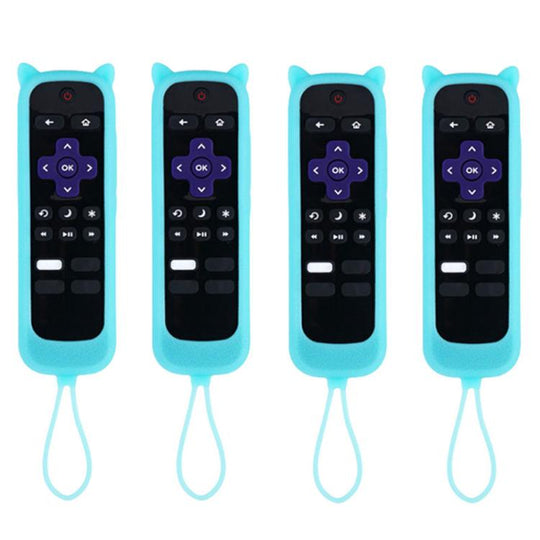 For TCL Roku TV Remote XDcase 4pcs Cute Cat Ears Silicone Protective Case with Mini Strap(Luminous Blue)