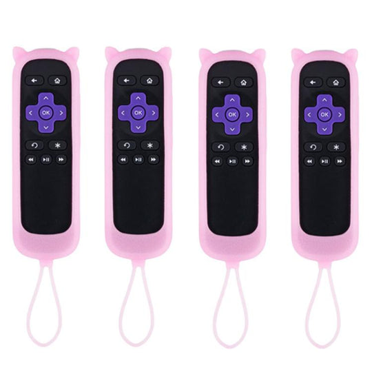 For TCL Roku TV Remote XDcase 4pcs Cute Cat Ears Silicone Protective Case with Mini Strap(Luminous Pink)