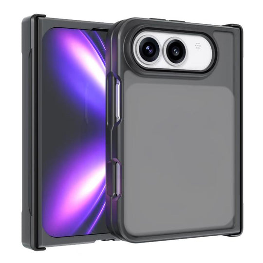 For iPhone Duo Armor Big Pore PC Hybrid TPU Phone Case with Hinge Guard(Frosted Black)
