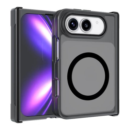 For iPhone Duo Armor MagSafe PC Hybrid TPU Phone Case with Hinge Guard(Frosted Black)