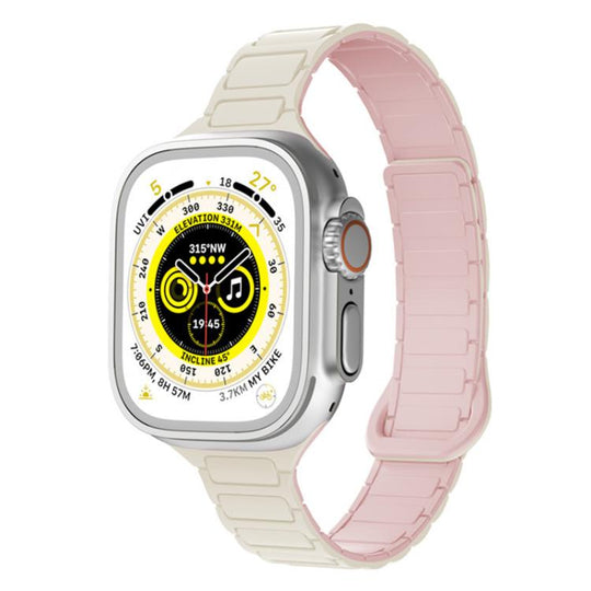 For Apple Watch 42 / 44 / 45 / 46 / 49mm xDfind Three Beads Magnetic Silicone Watch Band(Starlight + Pink)