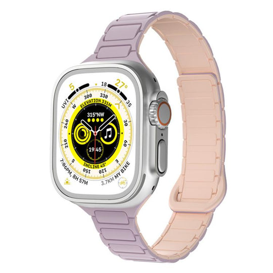 For Apple Watch 42 / 44 / 45 / 46 / 49mm xDfind Three Beads Magnetic Silicone Watch Band(Light Purple + Pink)