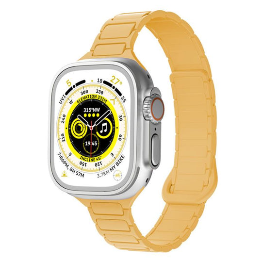 For Apple Watch 42 / 44 / 45 / 46 / 49mm xDfind Three Beads Magnetic Silicone Watch Band(Yellow)