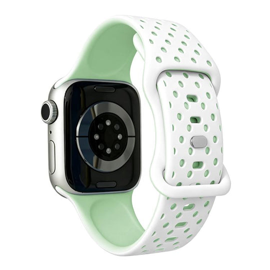For Apple Watch 46mm / 49mm / 45mm / 44mm Star-Shaped Dot Pattern Butterfly Clasp Silicone Watch Band(White Mint Green)