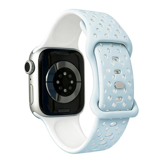 For Apple Watch 46mm / 49mm / 45mm / 44mm Star-Shaped Dot Pattern Butterfly Clasp Silicone Watch Band(Sky Blue White)