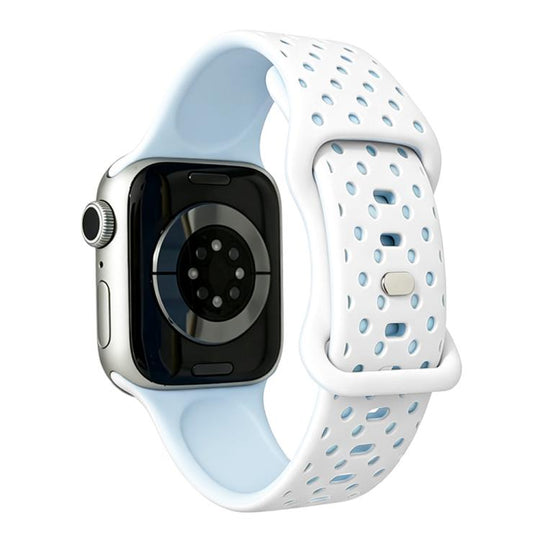 For Apple Watch 42mm / 41mm / 40mm / 38mm Star-Shaped Dot Pattern Butterfly Clasp Silicone Watch Band(White Sky Blue)