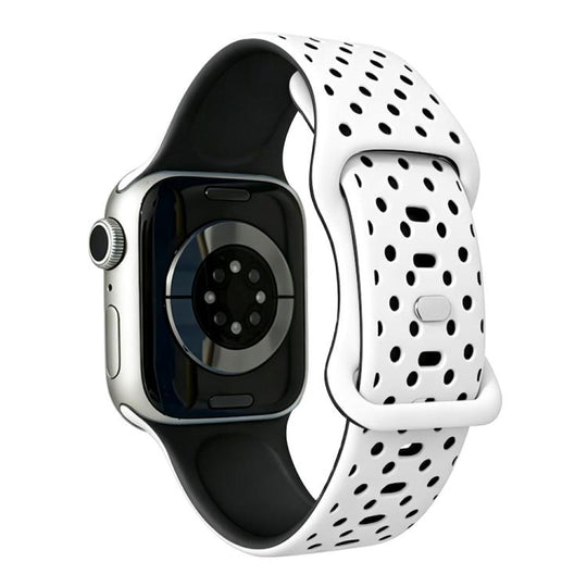 For Apple Watch 42mm / 41mm / 40mm / 38mm Star-Shaped Dot Pattern Butterfly Clasp Silicone Watch Band(White Black)