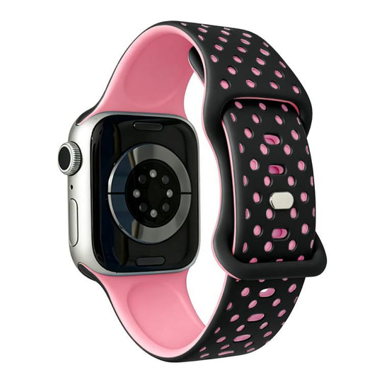 For Apple Watch 42mm / 41mm / 40mm / 38mm Star-Shaped Dot Pattern Butterfly Clasp Silicone Watch Band(Black Rose Pink)