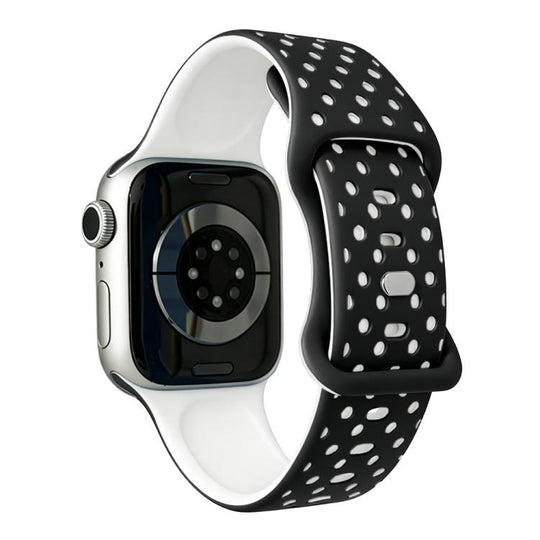 For Apple Watch 42mm / 41mm / 40mm / 38mm Star-Shaped Dot Pattern Butterfly Clasp Silicone Watch Band(Black White)
