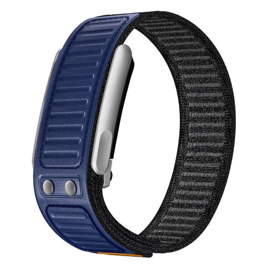 For WHOOP 5.0 Navigator Two Color Nylon Hybrid Microfiber Leather Watch Band(Dark Blue+Black+Silver)