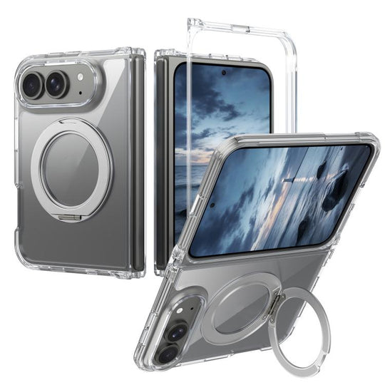 For iPhone Duo Scratch-proof Transparent Rotating Holder Magnetic Phone Case