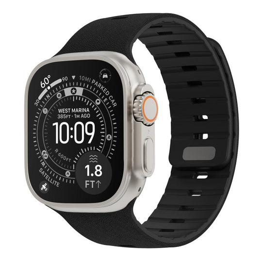 For Apple Watch 46mm / 49mm / 45mm / 44mm Sunray Textured Nail Clasp Magnetic Silicone Watch Band(Black)