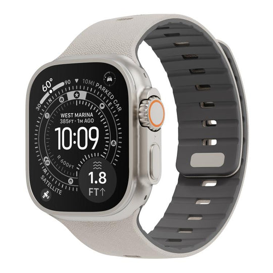 For Apple Watch 46mm / 49mm / 45mm / 44mm Sunray Textured Nail Clasp Magnetic Silicone Watch Band(Starlight Gray)