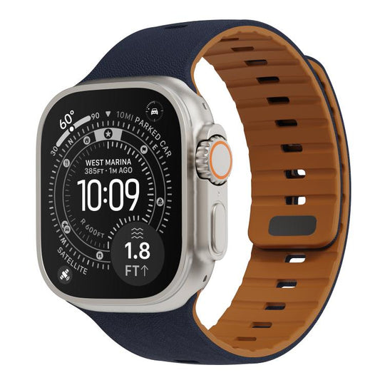 For Apple Watch 42mm / 41mm / 40mm / 38mm Sunray Textured Nail Clasp Magnetic Silicone Watch Band(Indigo Brown)