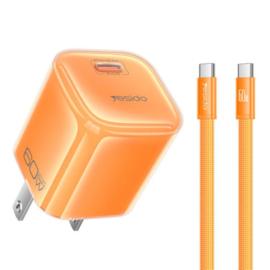 Yesido YC27U Transparent AVS 40-60W USB-C/Type-C Interface Charger, Plug:US Plug(Orange)