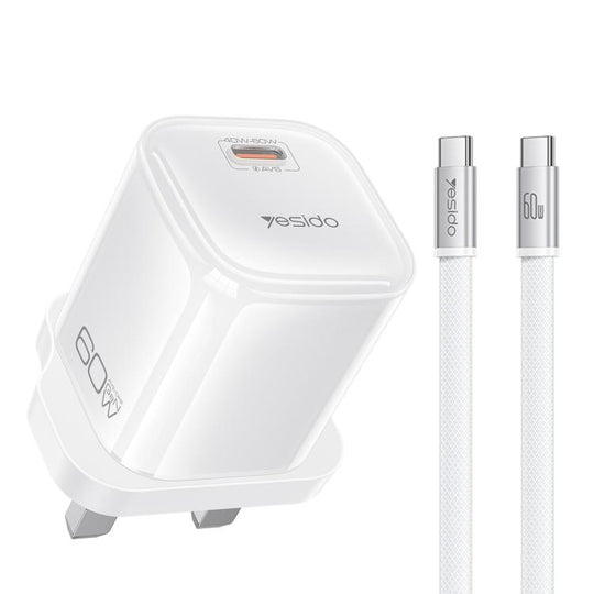 Yesido YC161 Transparent AVS 40-60W USB-C/Type-C Interface Charger with Type-C to Type-C Cable, Plug:UK Plug(White)