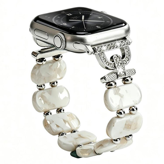 For Apple Watch 42mm / 41mm / 40mm / 38mm D-Shaped Rhinestone Chain Resin Watch Band(Marble White)