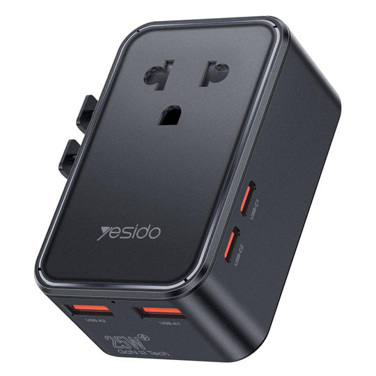 Yesido MC47 4-Port 25W GaN Fast Charger Universal Travel Adapter(Black)