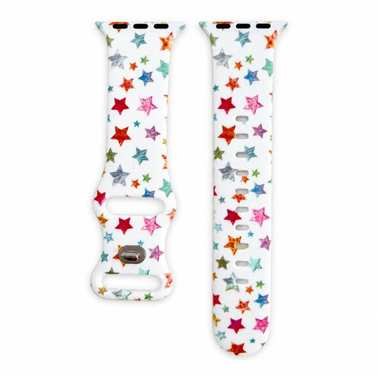 For Apple Watch 46mm / 49mm / 45mm / 44mm Iridescent Foil Star Pattern Reverse Clasp Silicone Watch Band(White)