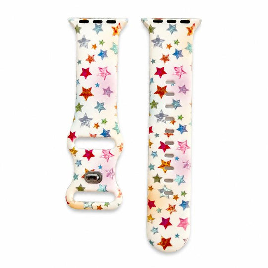 For Apple Watch 46mm / 49mm / 45mm / 44mm Iridescent Foil Star Pattern Reverse Clasp Silicone Watch Band(Colorful)