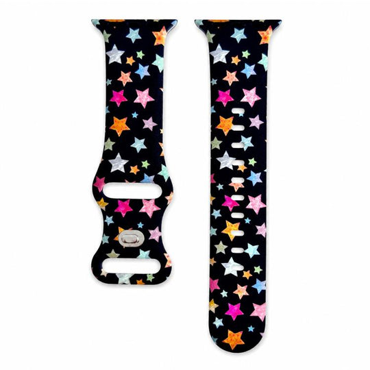 For Apple Watch 42mm / 41mm / 40mm / 38mm Iridescent Foil Star Pattern Reverse Clasp Silicone Watch Band(Black)