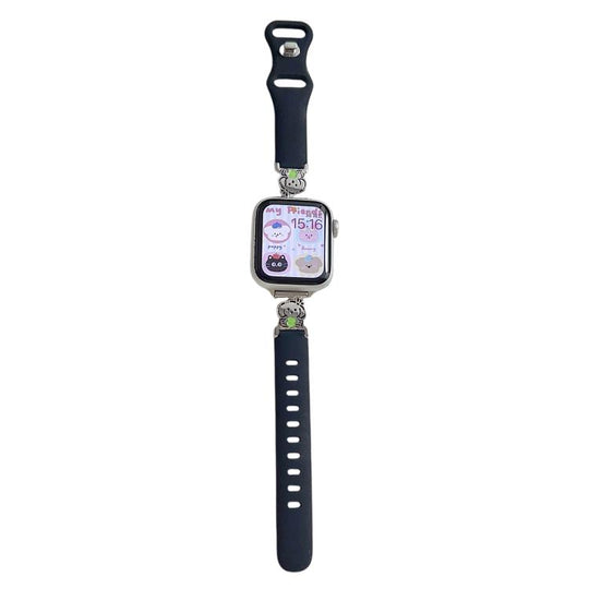 For Apple Watch 46mm / 49mm / 45mm / 44mm Metal Cartoon Hybrid Black Silicone Watch Band(Green Dog)