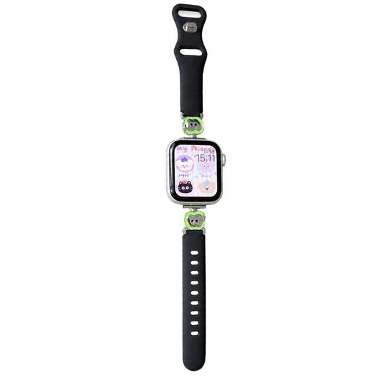 For Apple Watch 42mm / 41mm / 40mm / 38mm Metal Cartoon Hybrid Black Silicone Watch Band(Green Apple)