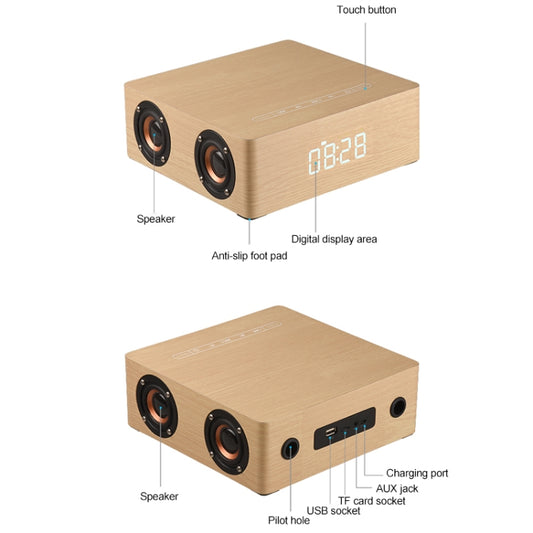 Q5C Multifunctional Wooden Touch Clock Display Bluetooth Speaker, Support TF Card & U Disk & 3.5mm AUX(Walnut) - Desktop Speaker by buy2fix | Online Shopping UK | buy2fix