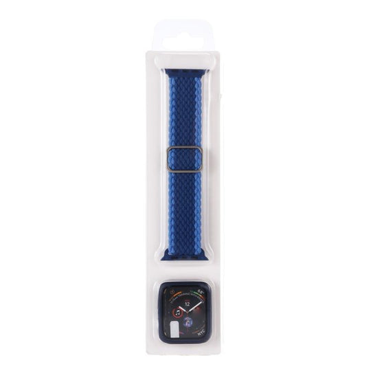 For Apple Watch Series 9 / 8 / 7 41mm Adjustable Striped Woven Nylon Watch Band + Watch Case Set(Blue)