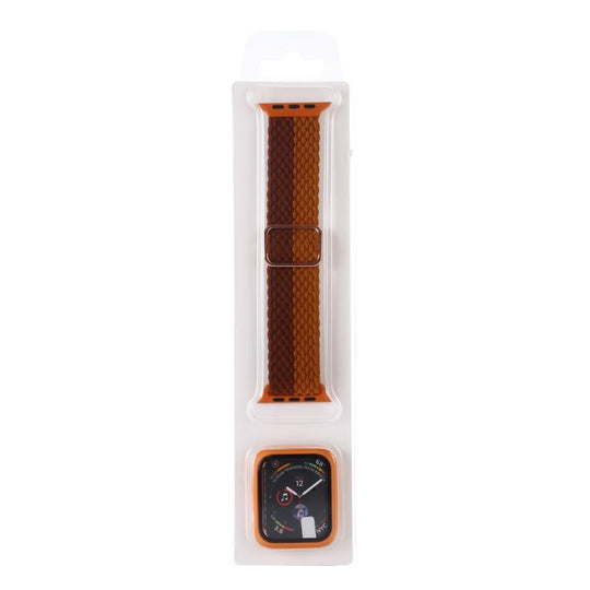 For Apple Watch Ultra 3 / 2 / 1 Ultra 49mm Adjustable Striped Woven Nylon Watch Band + Watch Case Set(Coffee)