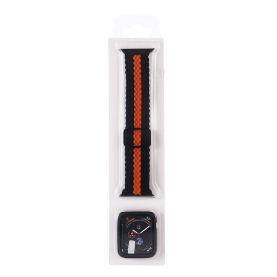 For Apple Watch Series 6 / 5 / 4 / SE 40mm Adjustable Striped Woven Nylon Watch Band + Watch Case Set(Black Orange)