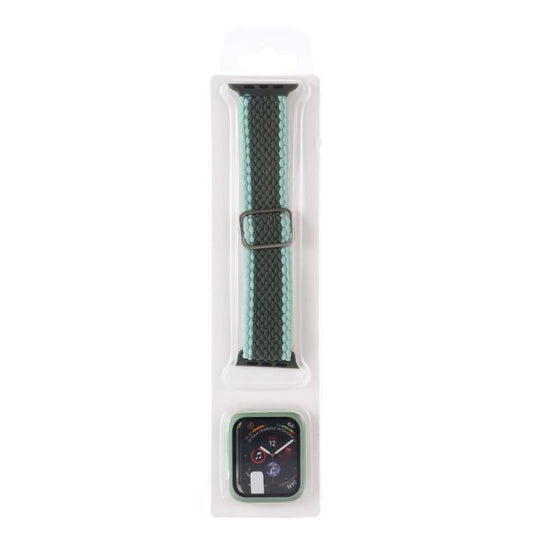 For Apple Watch Series 6 / 5 / 4 / SE 44mm Adjustable Striped Woven Nylon Watch Band + Watch Case Set(Army Green)