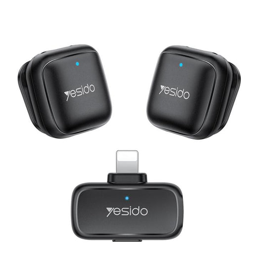 Yesido KR28 1 to 2 Standard Noise Reduction Wireless Lavalier Microphone with 8 Pin Receiver(Black)