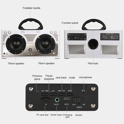 W9 Portable Retro Wooden Bluetooth Speaker, Support TF Card & 3.5mm AUX(Retro Silver) - Desktop Speaker by buy2fix | Online Shopping UK | buy2fix