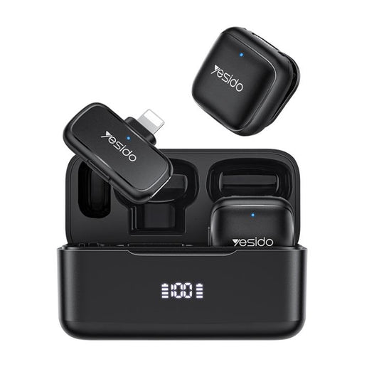Yesido KR30 1 to 2 Wireless Lavalier Microphone 8 Pin Receiver with Charging Box(Black)