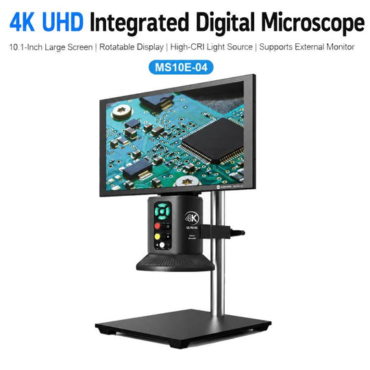 SUNSHINE MS10E-04 4K HD Digital Microscope with Metal Stand Base & 10-inch Large Display, Plug:UK Plug