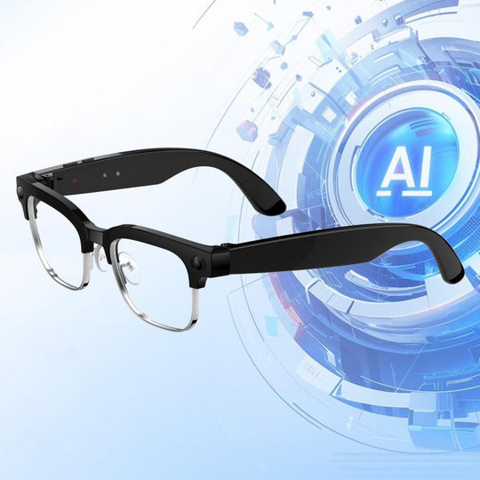 W630T Smart AI Glasses with 8MP HD Camera, BT Call, Video Recording, WiFi Transmission, Al Smart Voice Assistant, Type:Anti Blue Light Lens(Black)